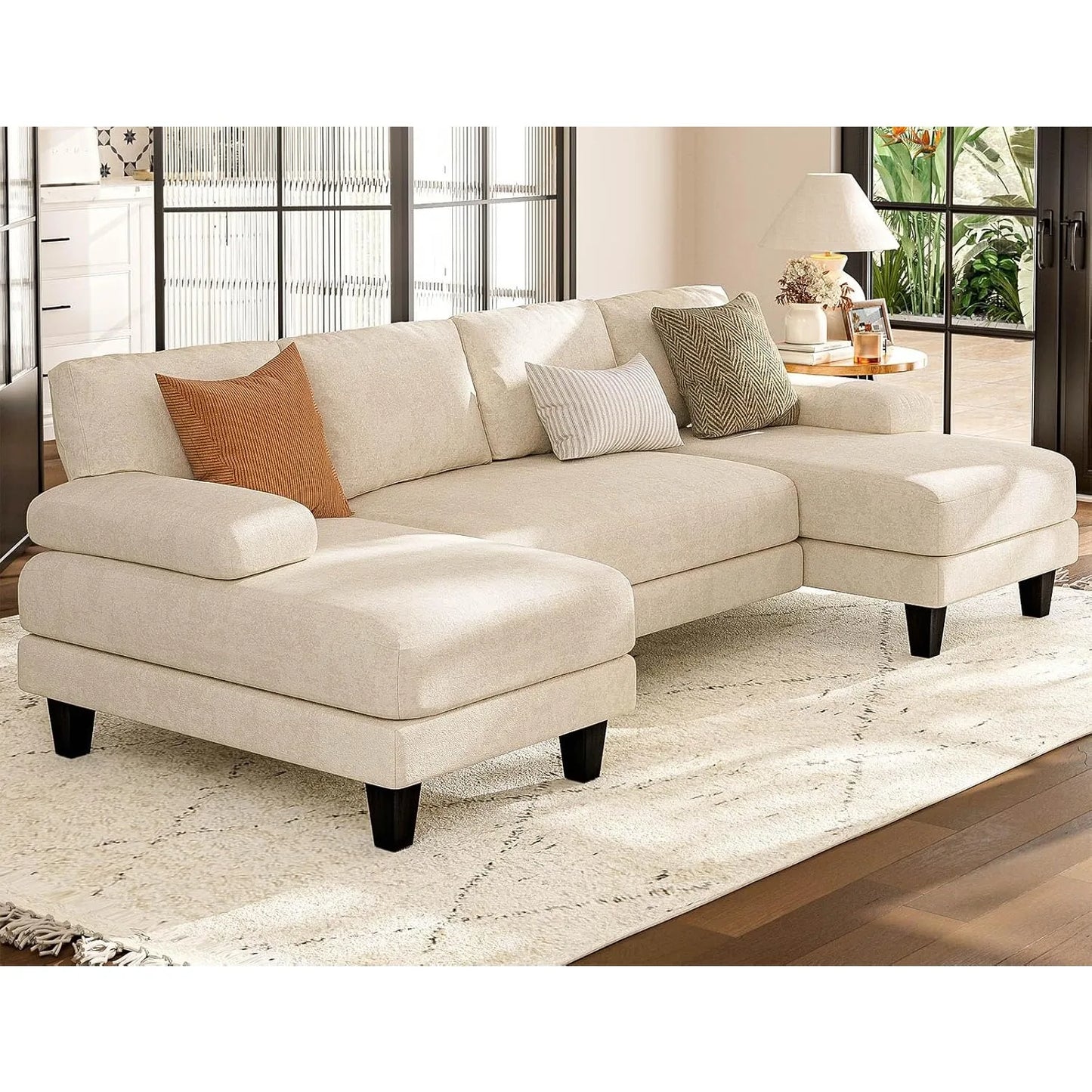 Modern White U-Shaped Sectional Sofa – Spacious, Stylish, and Inviting