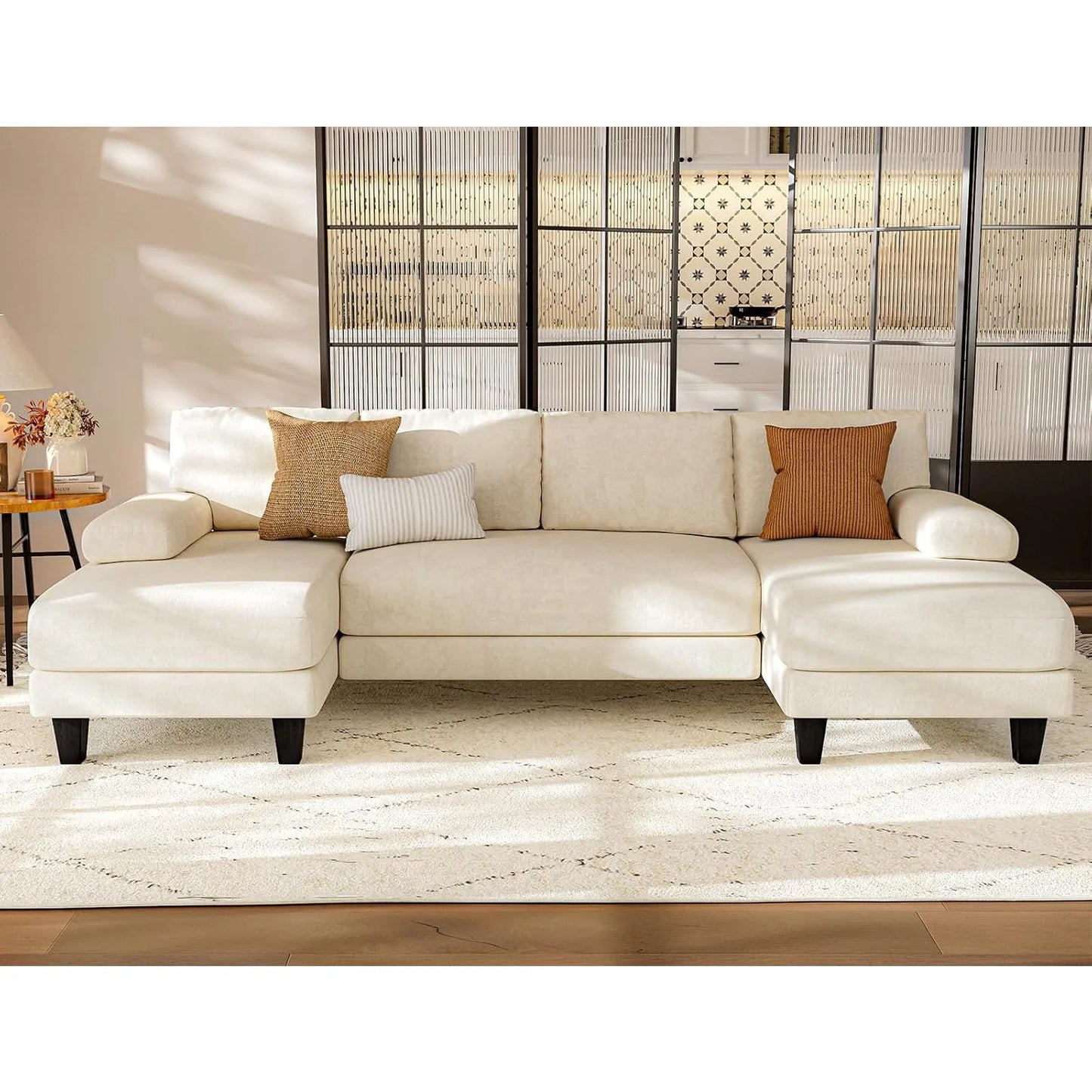 Modern White U-Shaped Sectional Sofa – Spacious, Stylish, and Inviting