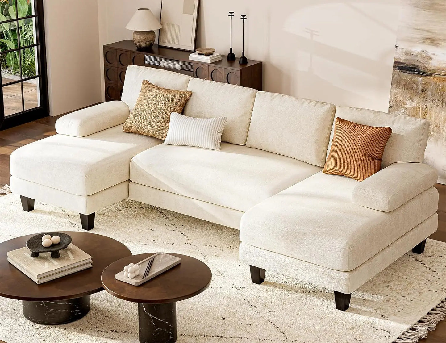 Modern White U-Shaped Sectional Sofa – Spacious, Stylish, and Inviting