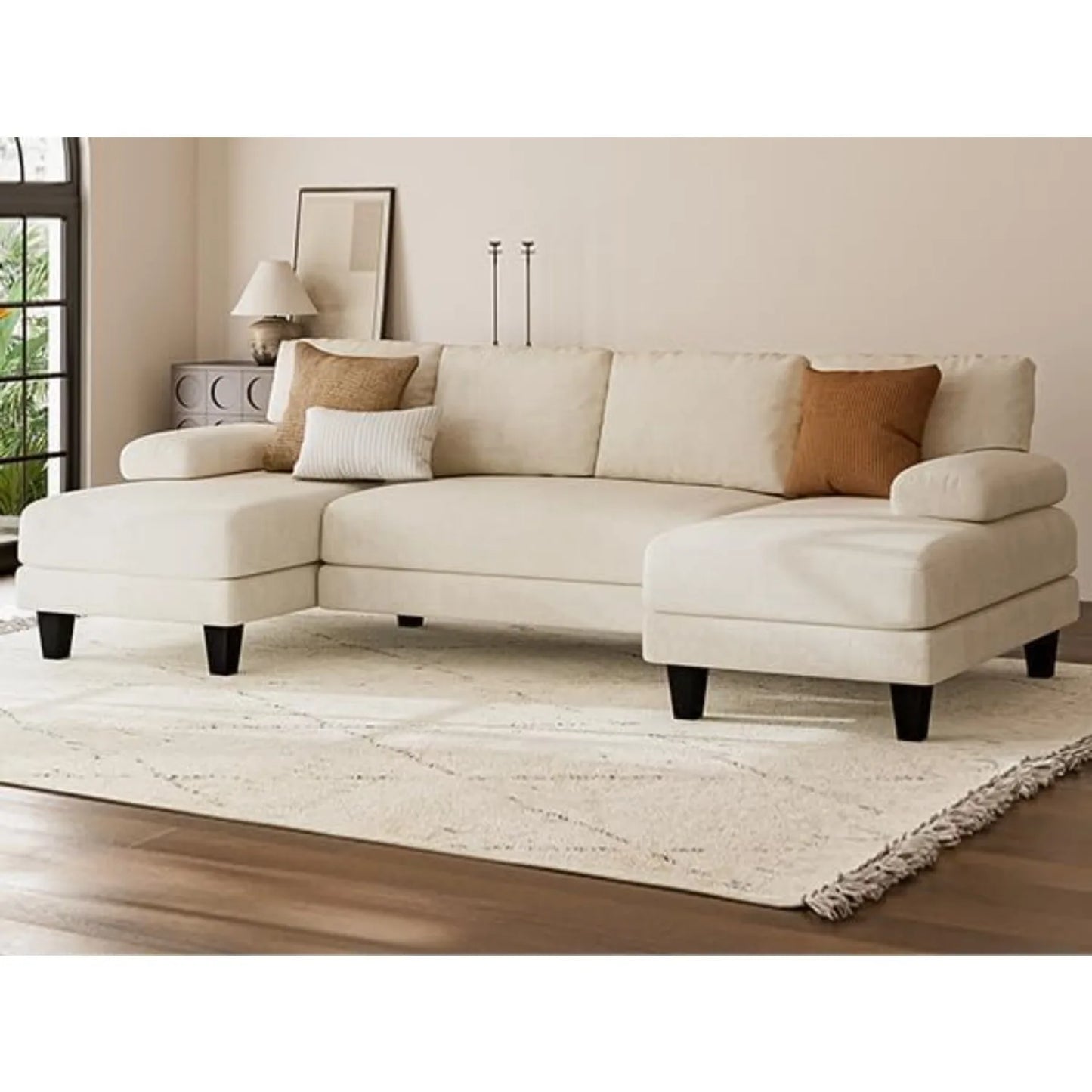 Modern White U-Shaped Sectional Sofa – Spacious, Stylish, and Inviting