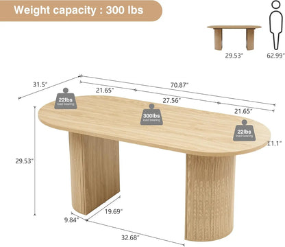 70.8" Oval Modern Farmhouse Dining Table — Spacious Seating for 4–6