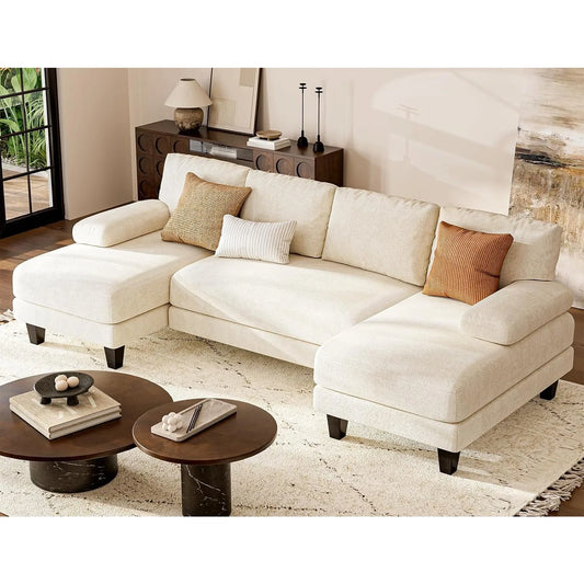 Modern White U-Shaped Sectional Sofa – Spacious, Stylish, and Inviting