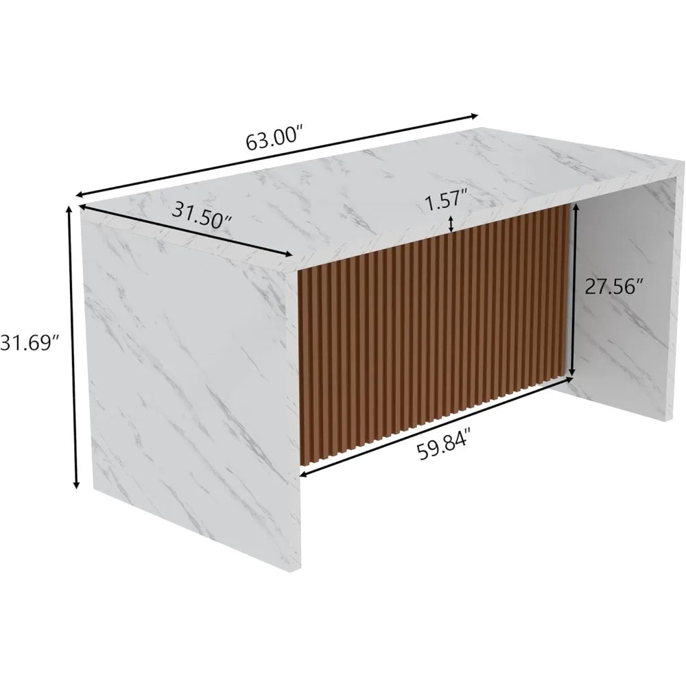 63" Modern Marble-Finish Dining Table with LED Lights — Stylish Island Table for 4–6